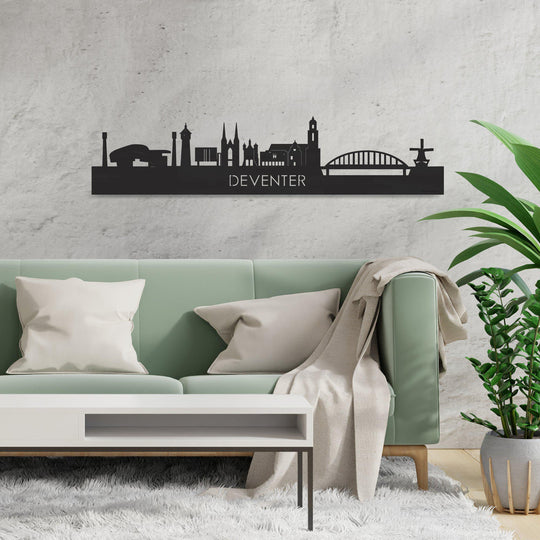 Skyline Deventer Black houten cadeau decoratie relatiegeschenk van WoodWideCities
