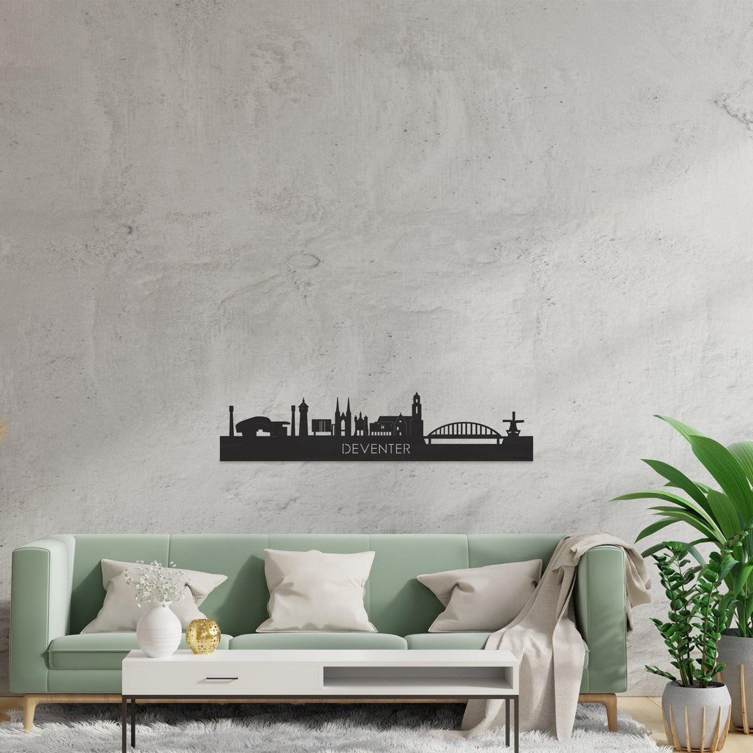 Skyline Deventer Black houten cadeau decoratie relatiegeschenk van WoodWideCities