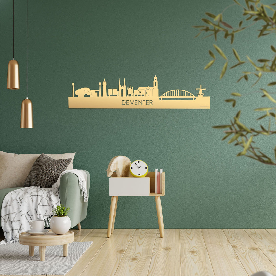 Skyline Deventer Metallic Goud gerecycled kunststof cadeau decoratie relatiegeschenk van WoodWideCities
