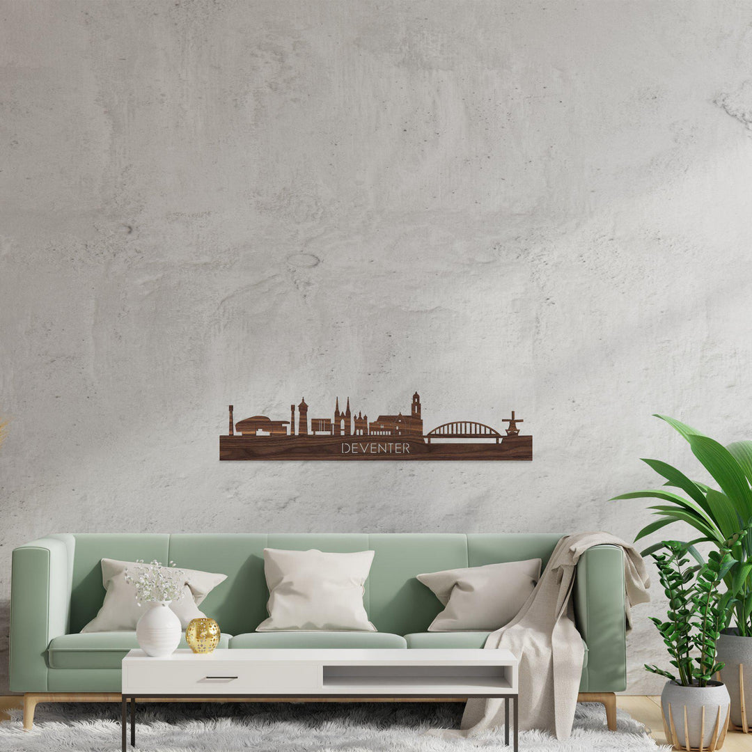 Skyline Deventer Noten houten cadeau decoratie relatiegeschenk van WoodWideCities