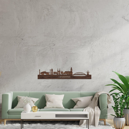 Skyline Deventer Noten houten cadeau decoratie relatiegeschenk van WoodWideCities