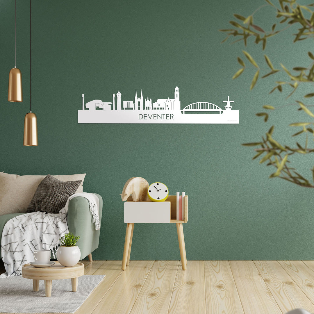 Skyline Deventer Wit glanzend gerecycled kunststof cadeau decoratie relatiegeschenk van WoodWideCities