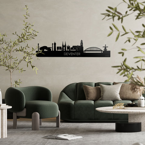 Skyline Deventer Zwart glanzend gerecycled kunststof cadeau decoratie relatiegeschenk van WoodWideCities