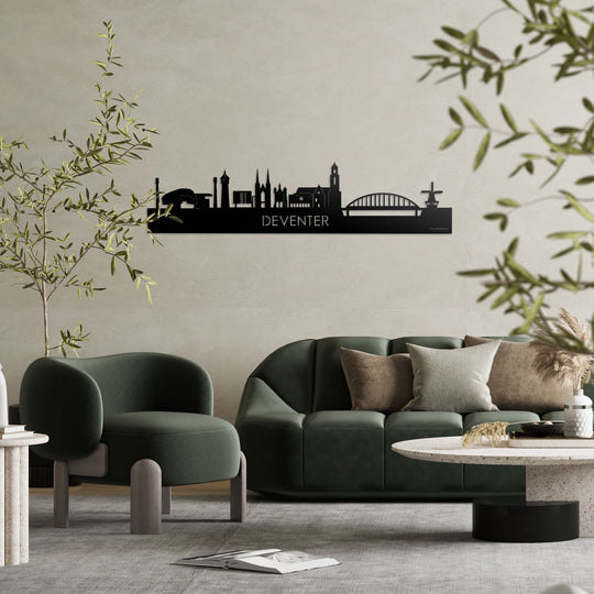 Skyline Deventer Zwart glanzend gerecycled kunststof cadeau decoratie relatiegeschenk van WoodWideCities