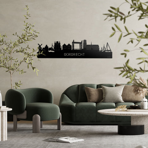 Skyline Dordrecht Zwart glanzend gerecycled kunststof cadeau decoratie relatiegeschenk van WoodWideCities