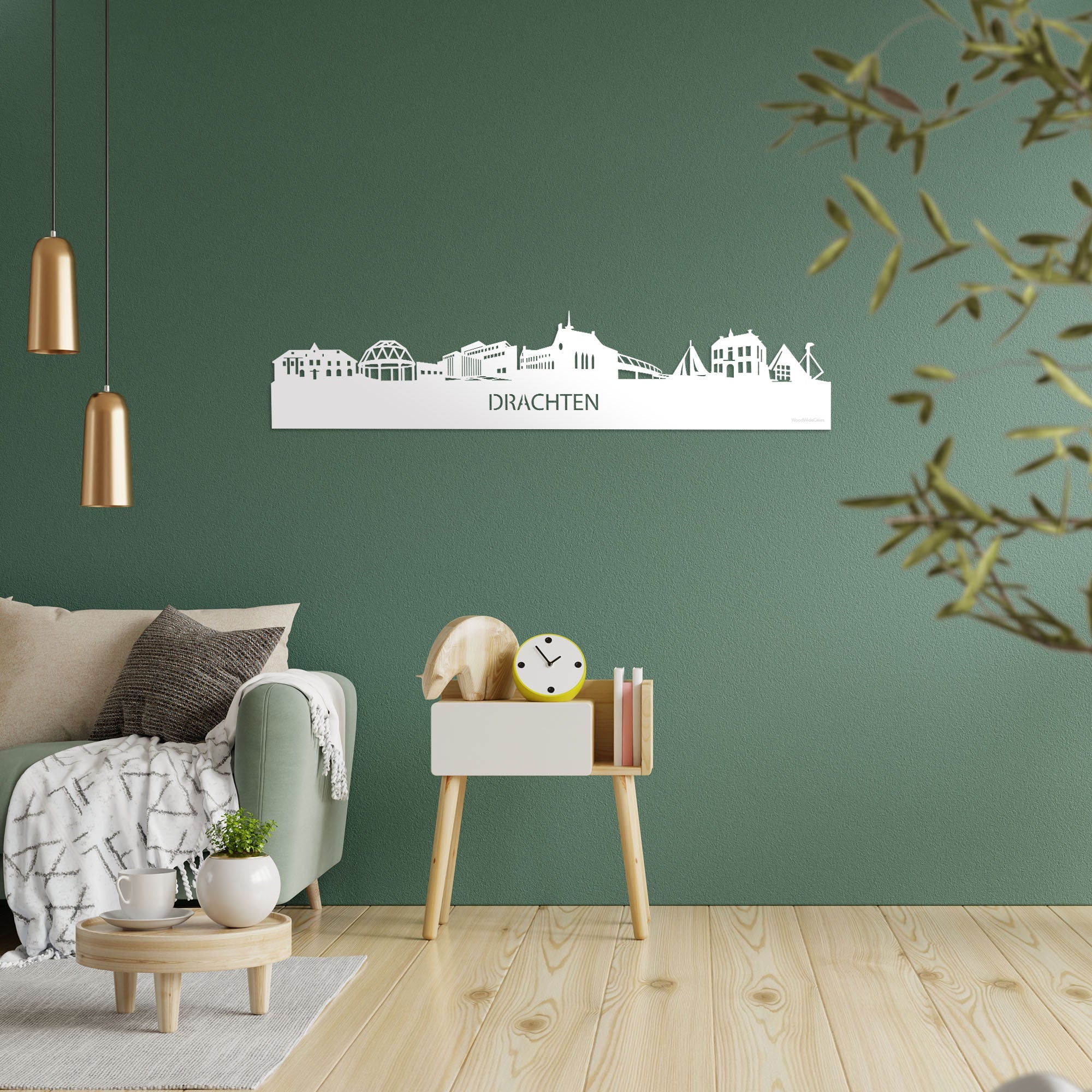 Skyline Drachten Wit glanzend gerecycled kunststof cadeau decoratie relatiegeschenk van WoodWideCities