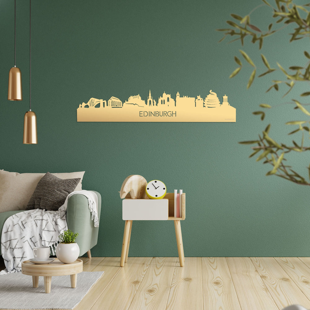 Skyline Edinburgh Metallic Goud gerecycled kunststof cadeau decoratie relatiegeschenk van WoodWideCities