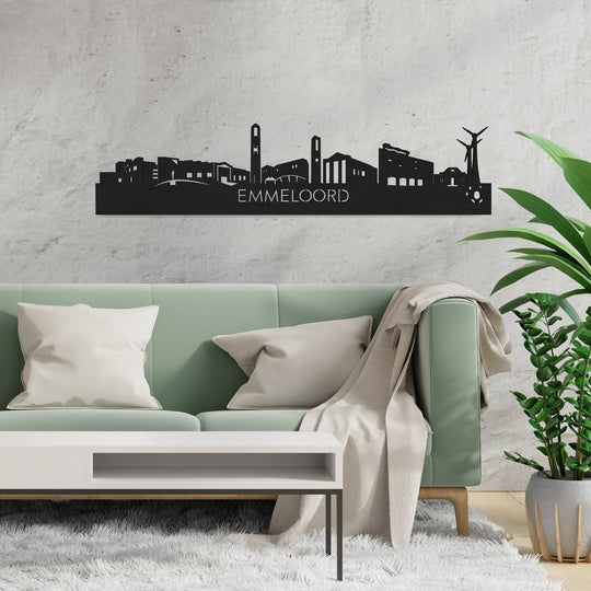 Skyline Emmeloord Zwart houten cadeau decoratie relatiegeschenk van WoodWideCities