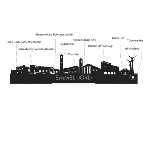 Skyline Emmeloord Zwart glanzend gerecycled kunststof cadeau decoratie relatiegeschenk van WoodWideCities
