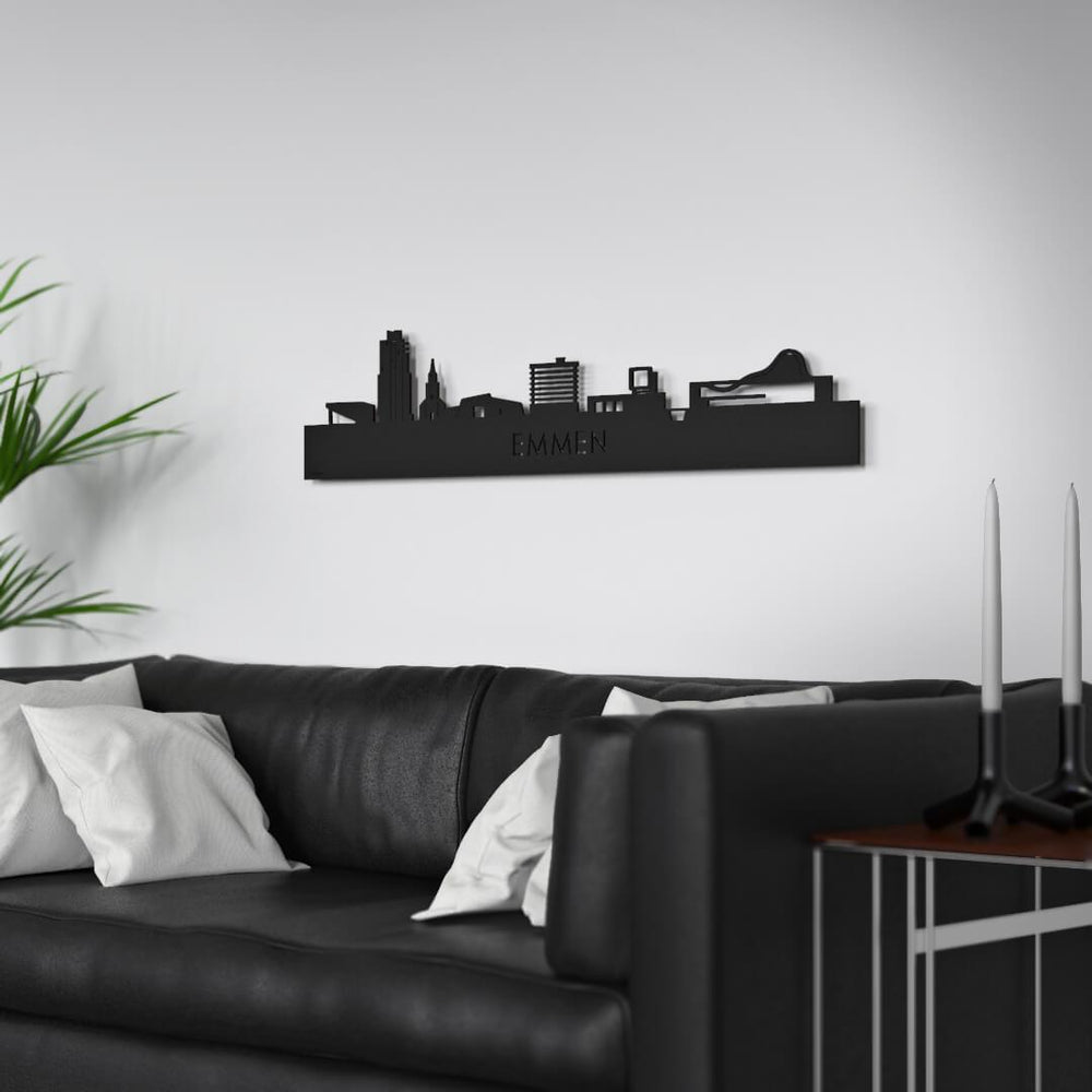 Skyline Emmen Black houten cadeau decoratie relatiegeschenk van WoodWideCities