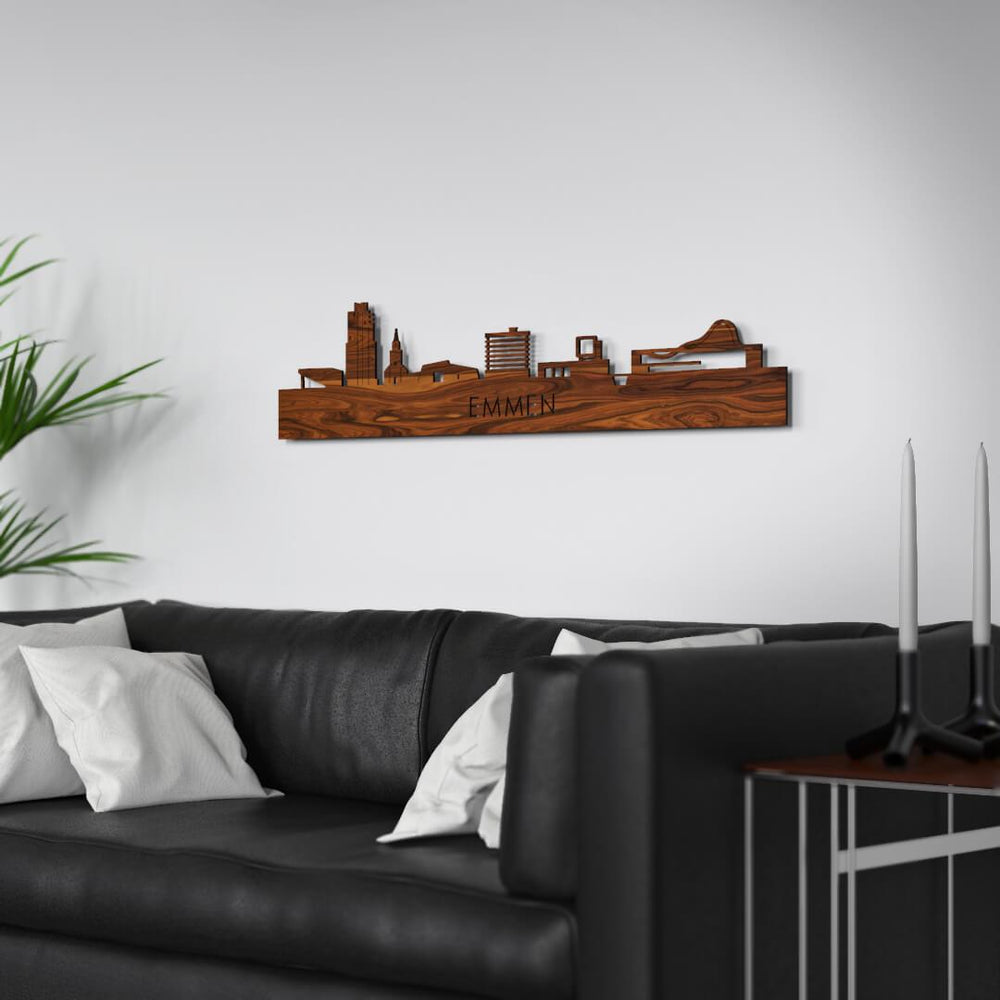 Skyline Emmen Palissander houten cadeau decoratie relatiegeschenk van WoodWideCities
