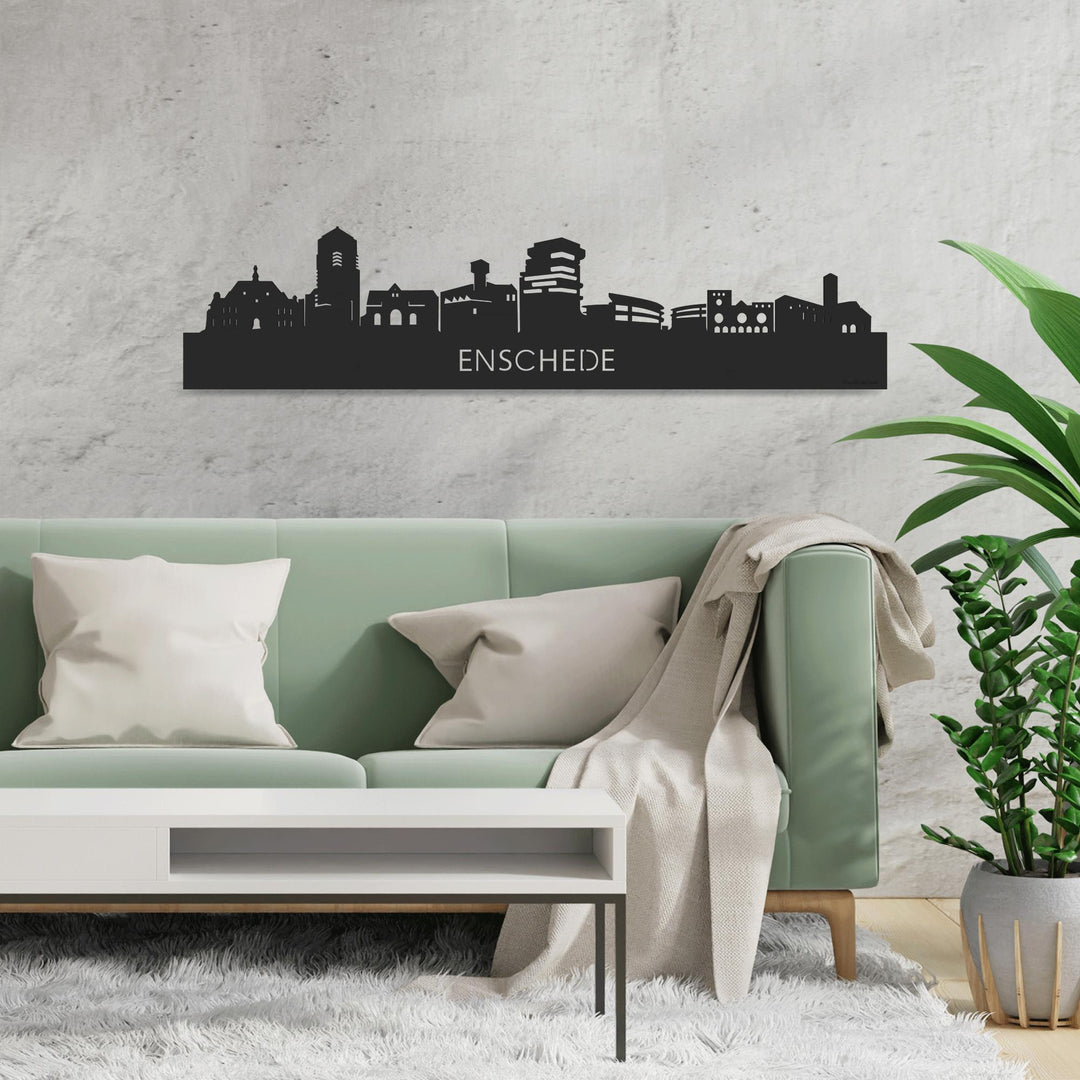 Skyline Enschede Black houten cadeau decoratie relatiegeschenk van WoodWideCities