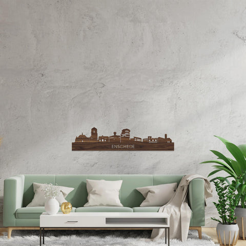 Skyline Enschede Noten houten cadeau decoratie relatiegeschenk van WoodWideCities