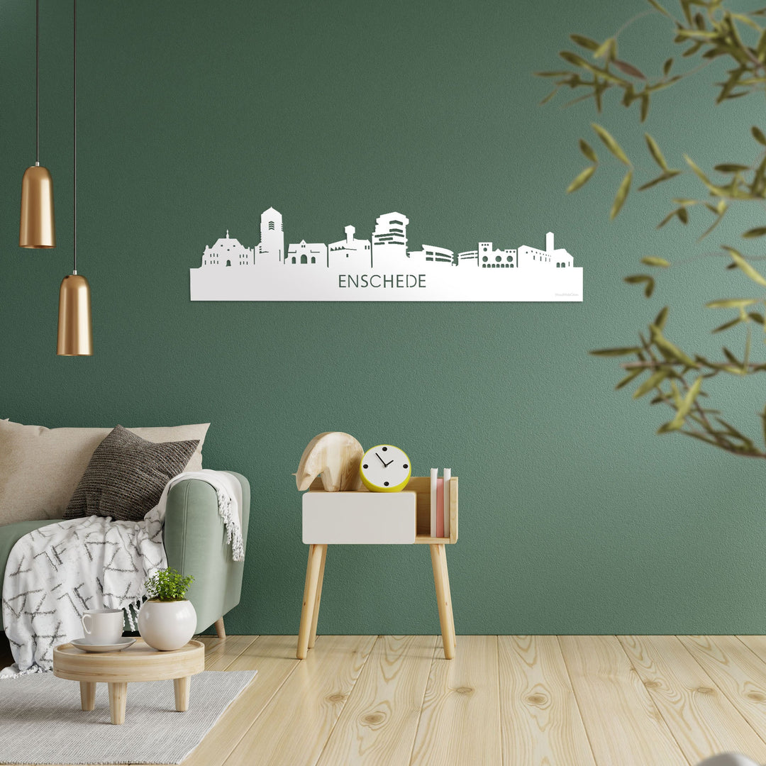 Skyline Enschede Wit glanzend gerecycled kunststof cadeau decoratie relatiegeschenk van WoodWideCities