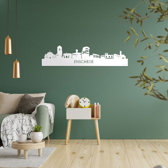 Skyline Enschede Wit glanzend gerecycled kunststof cadeau decoratie relatiegeschenk van WoodWideCities