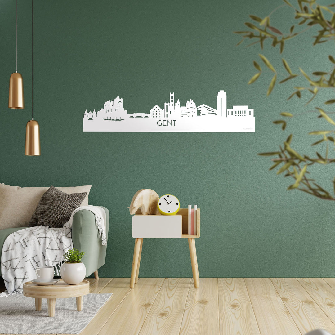 Skyline Gent Wit glanzend gerecycled kunststof cadeau decoratie relatiegeschenk van WoodWideCities