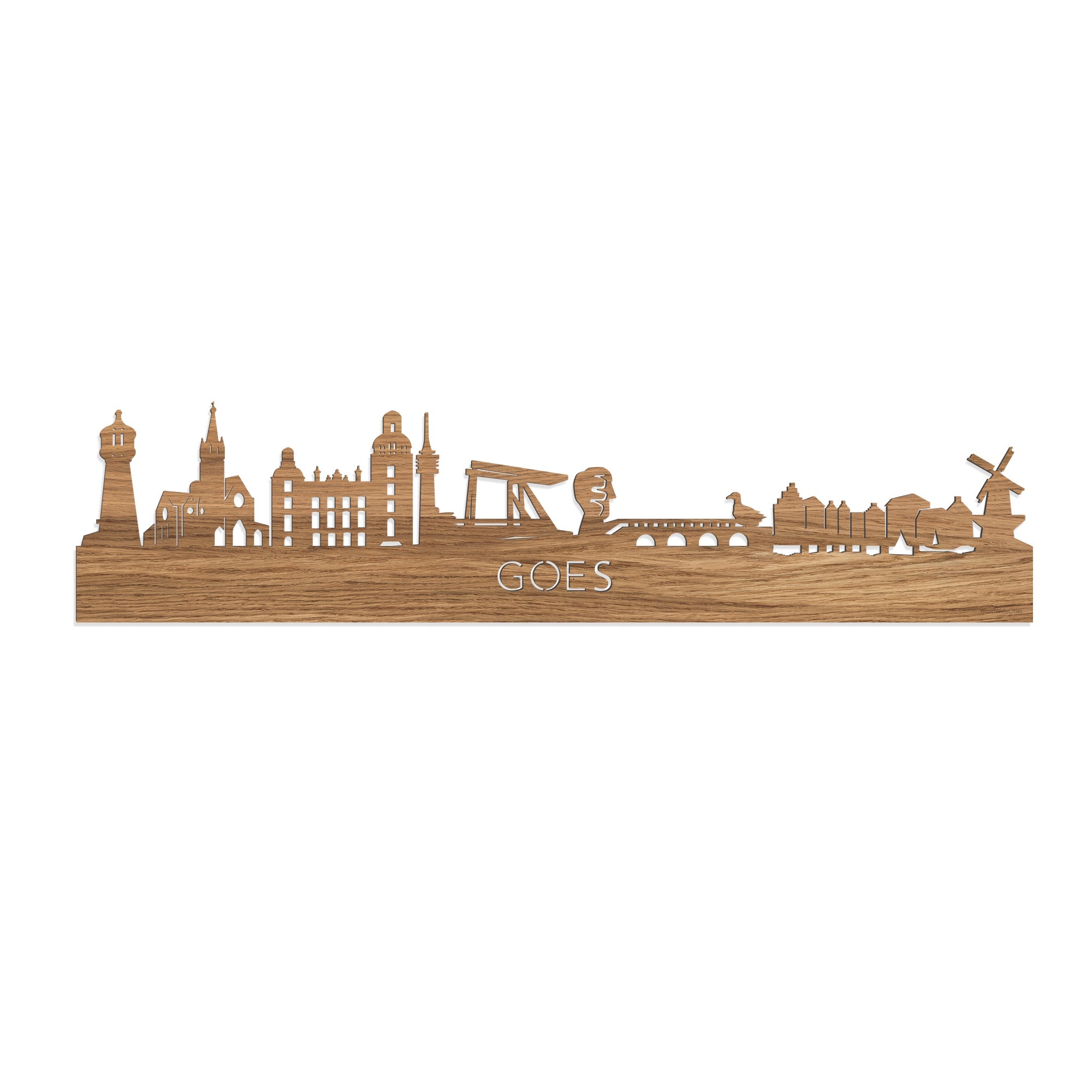 Skyline Goes Eiken houten cadeau decoratie relatiegeschenk van WoodWideCities