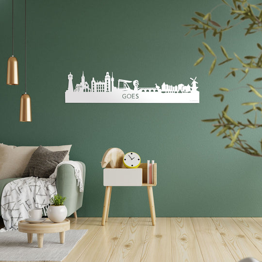 Skyline Goes Wit glanzend gerecycled kunststof cadeau decoratie relatiegeschenk van WoodWideCities