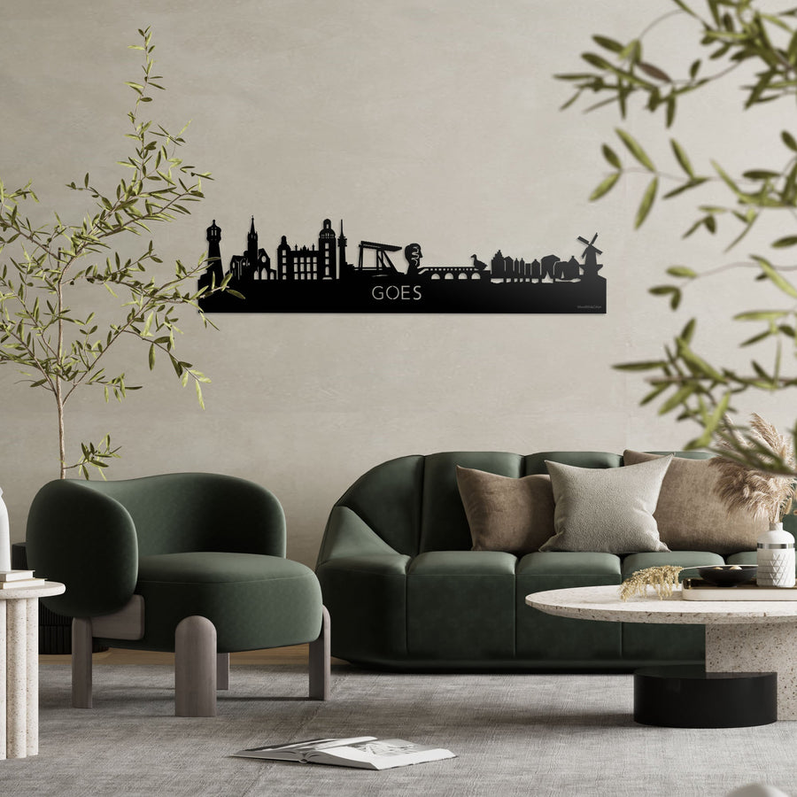 Skyline Goes Zwart glanzend gerecycled kunststof cadeau decoratie relatiegeschenk van WoodWideCities
