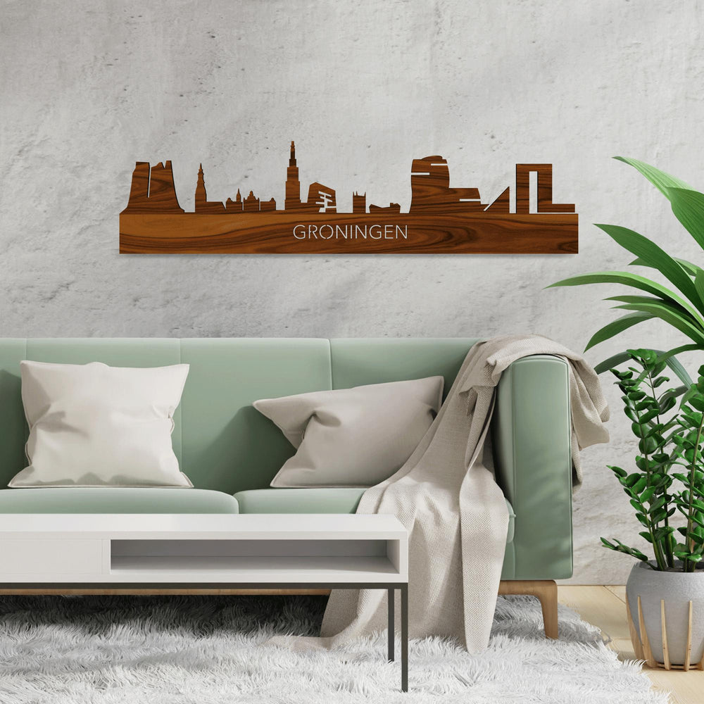 Skyline Groningen Palissander houten cadeau decoratie relatiegeschenk van WoodWideCities
