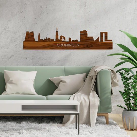 Skyline Groningen Palissander houten cadeau decoratie relatiegeschenk van WoodWideCities