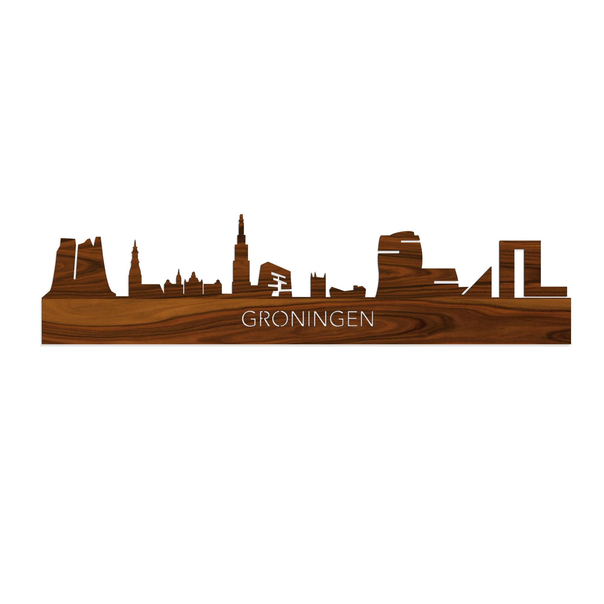Skyline Groningen Palissander houten cadeau decoratie relatiegeschenk van WoodWideCities
