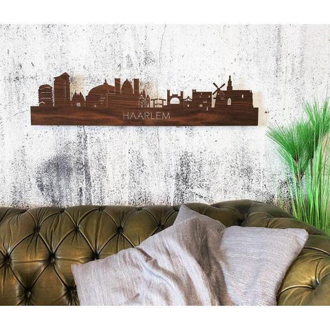 Skyline Haarlem Noten houten cadeau decoratie relatiegeschenk van WoodWideCities