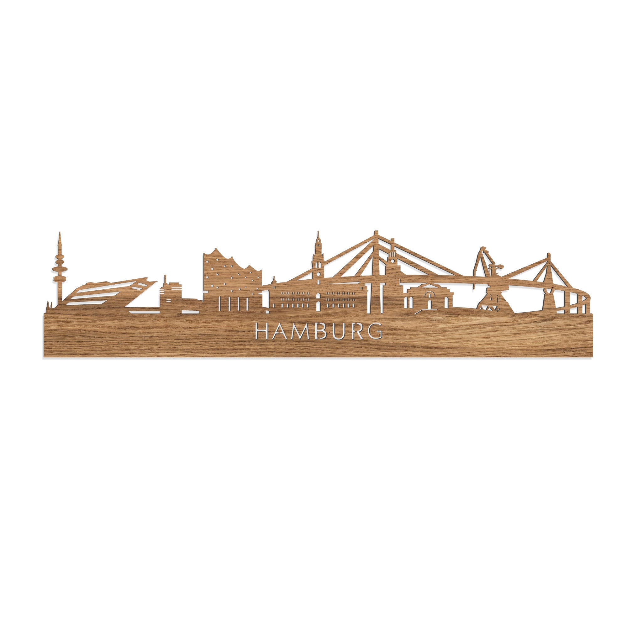 Skyline Hamburg Eiken houten cadeau decoratie relatiegeschenk van WoodWideCities