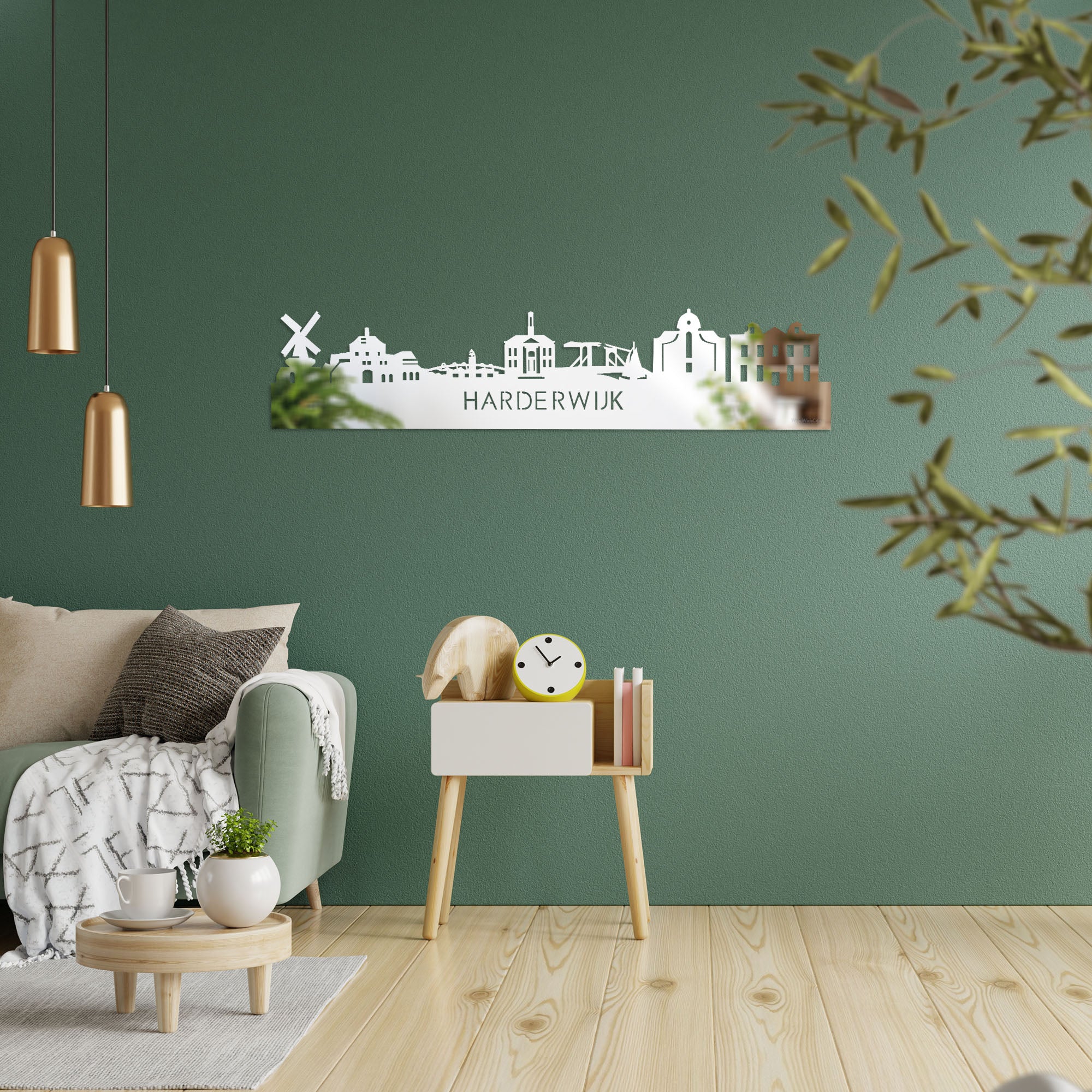 Skyline Harderwijk Spiegel gerecycled kunststof cadeau decoratie relatiegeschenk van WoodWideCities
