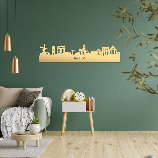 Skyline Hattem Metallic Goud gerecycled kunststof cadeau decoratie relatiegeschenk van WoodWideCities