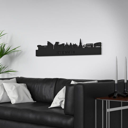 Skyline Heerenveen Black houten cadeau decoratie relatiegeschenk van WoodWideCities