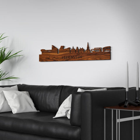 Skyline Heerenveen Palissander houten cadeau decoratie relatiegeschenk van WoodWideCities