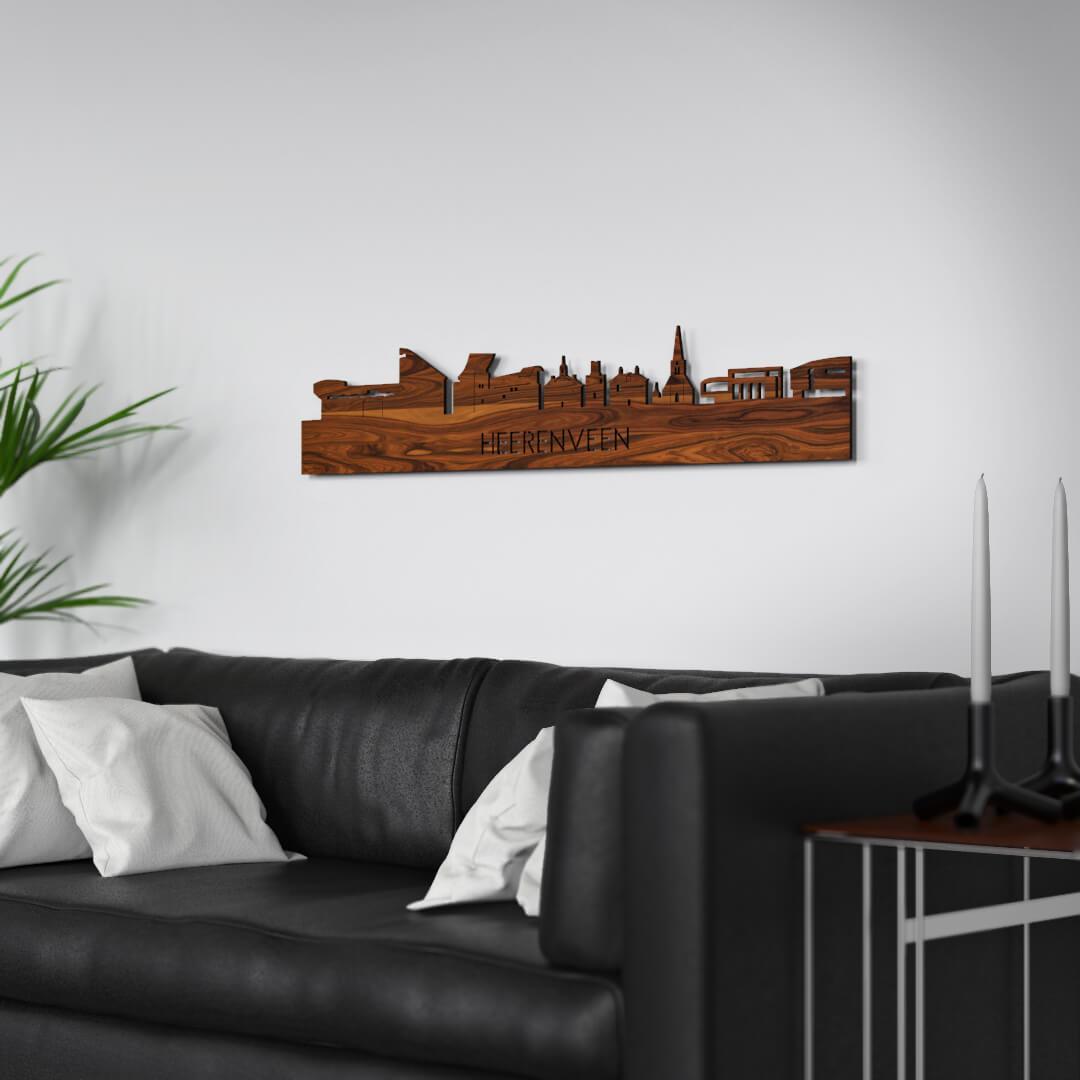 Skyline Heerenveen Palissander houten cadeau decoratie relatiegeschenk van WoodWideCities