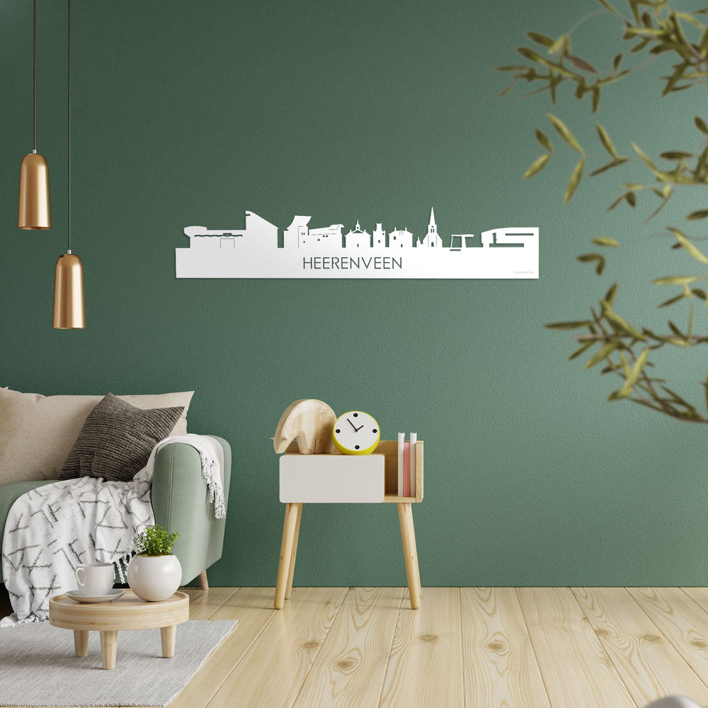 Skyline Heerenveen Wit glanzend gerecycled kunststof cadeau decoratie relatiegeschenk van WoodWideCities