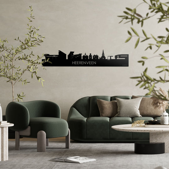 Skyline Heerenveen Zwart glanzend gerecycled kunststof cadeau decoratie relatiegeschenk van WoodWideCities