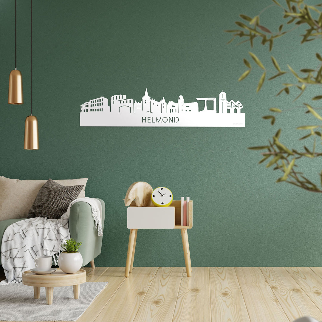 Skyline Helmond Wit glanzend gerecycled kunststof cadeau decoratie relatiegeschenk van WoodWideCities