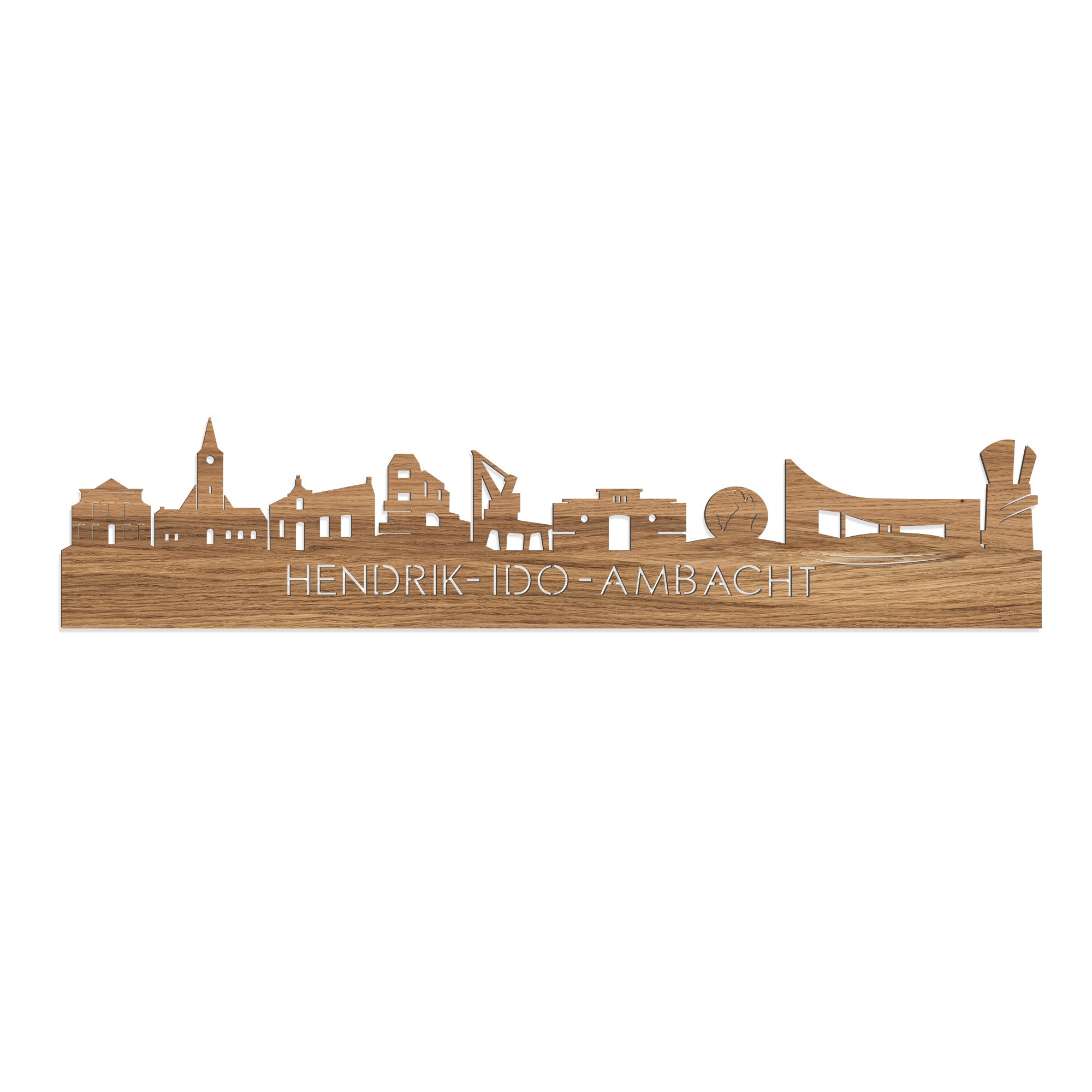 Skyline Hendrik-Ido-Ambacht Eiken houten cadeau decoratie relatiegeschenk van WoodWideCities