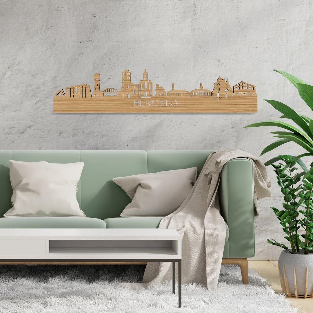 Skyline Hengelo Bamboe houten cadeau decoratie relatiegeschenk van WoodWideCities