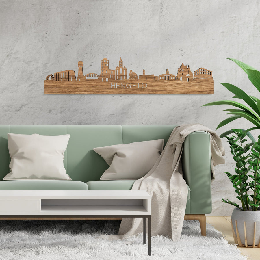 Skyline Hengelo Eiken houten cadeau decoratie relatiegeschenk van WoodWideCities