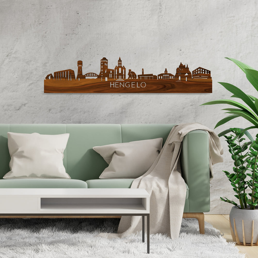 Skyline Hengelo Palissander houten cadeau decoratie relatiegeschenk van WoodWideCities