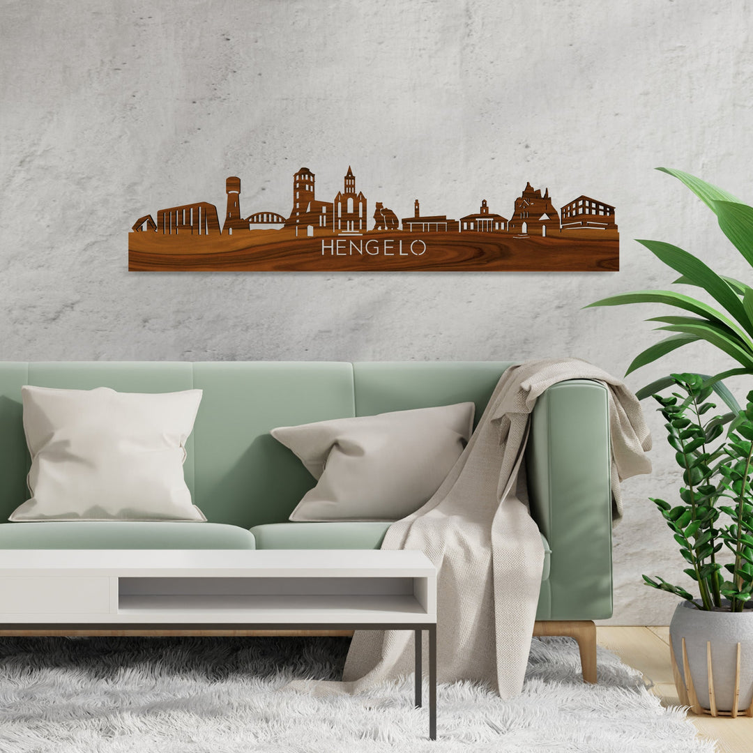 Skyline Hengelo Palissander houten cadeau decoratie relatiegeschenk van WoodWideCities