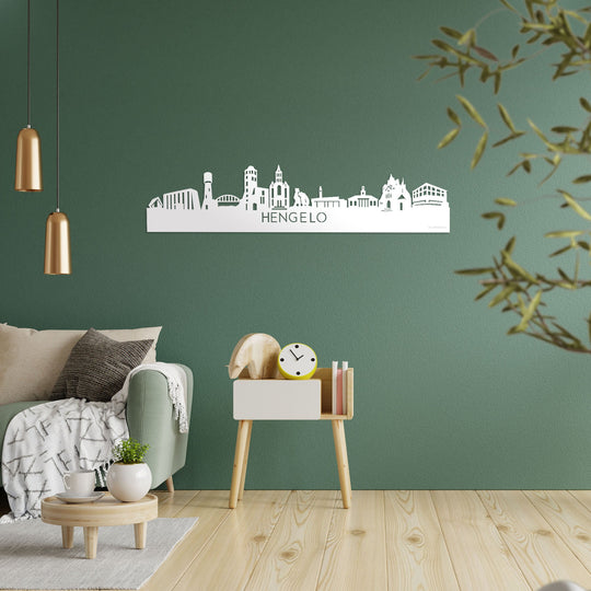Skyline Hengelo Wit glanzend gerecycled kunststof cadeau decoratie relatiegeschenk van WoodWideCities