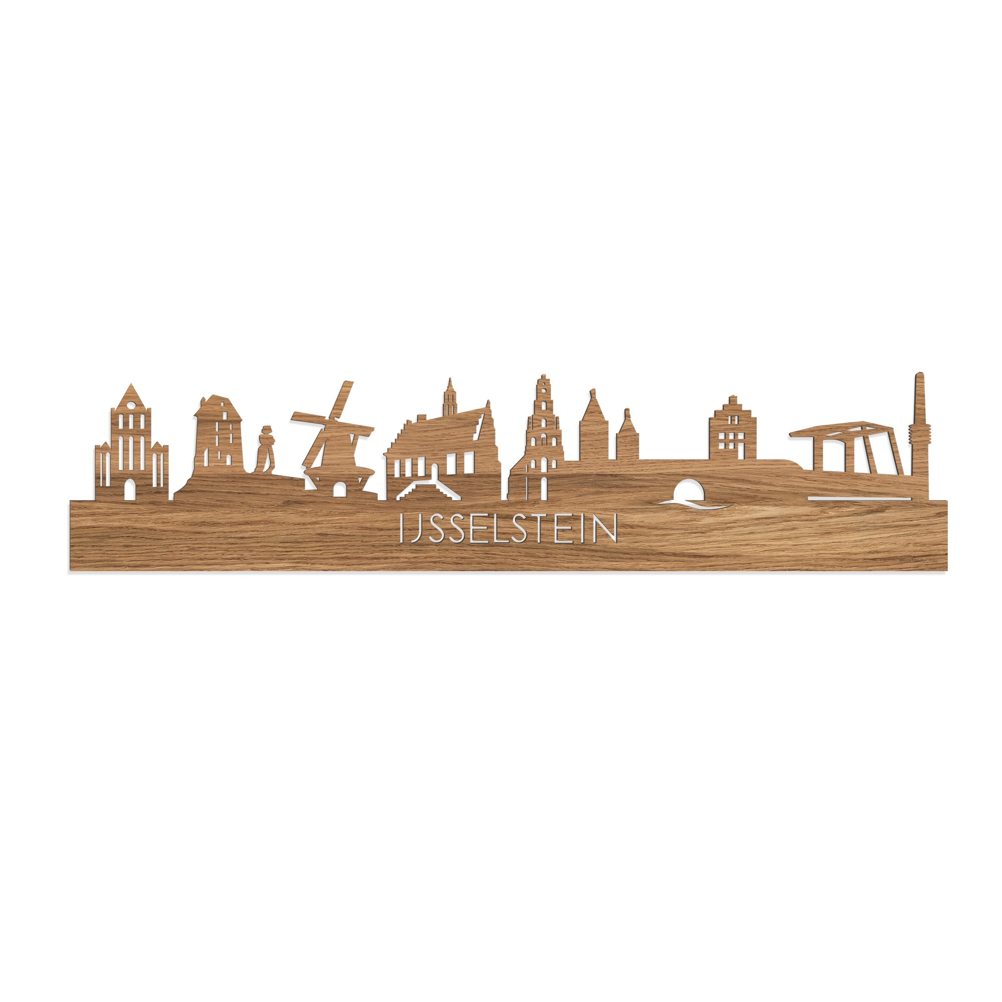 Skyline IJsselstein Eiken houten cadeau decoratie relatiegeschenk van WoodWideCities