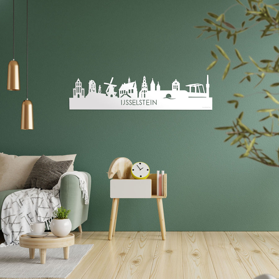 Skyline IJsselstein Wit glanzend gerecycled kunststof cadeau decoratie relatiegeschenk van WoodWideCities