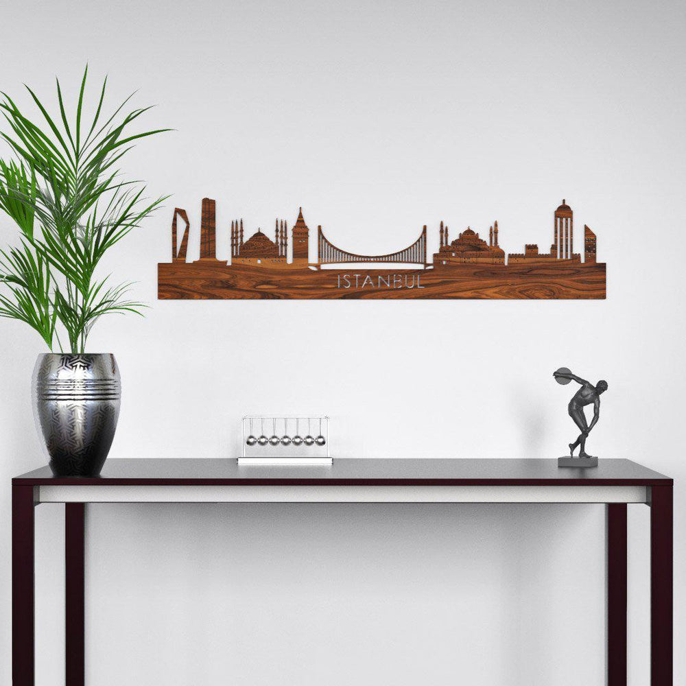 Skyline Istanbul Palissander houten cadeau decoratie relatiegeschenk van WoodWideCities