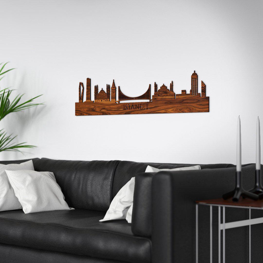 Skyline Istanbul Palissander houten cadeau decoratie relatiegeschenk van WoodWideCities