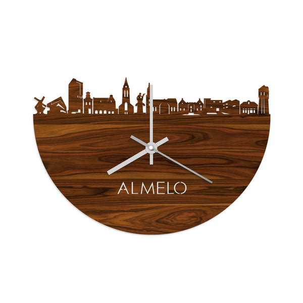 Skyline Klok Almelo Palissander houten cadeau wanddecoratie relatiegeschenk van WoodWideCities