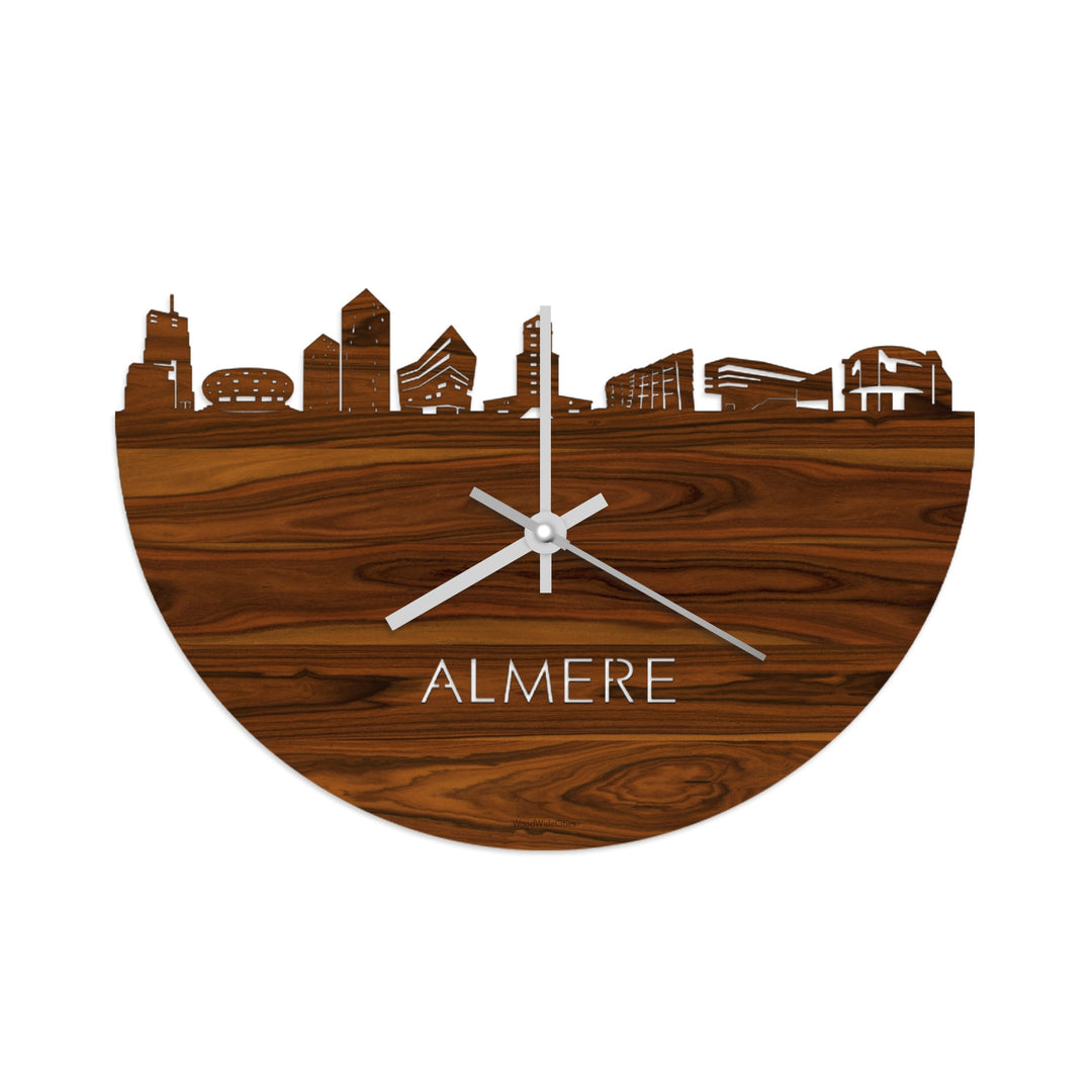 Skyline Klok Almere Palissander houten cadeau wanddecoratie relatiegeschenk van WoodWideCities
