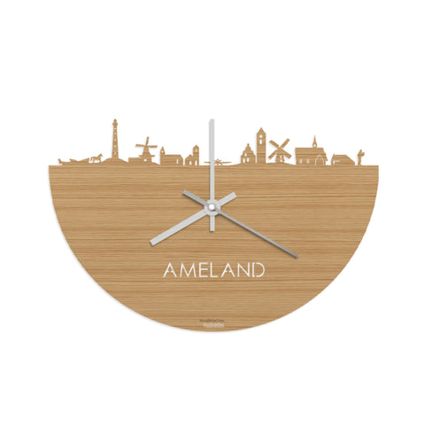 Skyline Klok Ameland Bamboe Bamboe  houten cadeau wanddecoratie relatiegeschenk van WoodWideCities