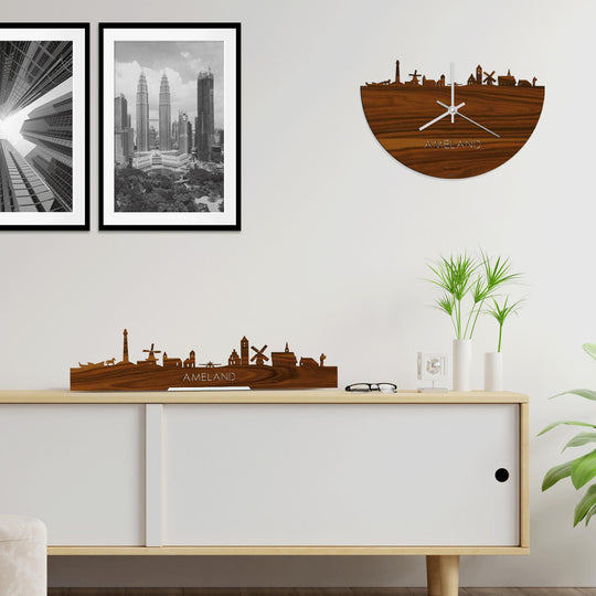 Skyline Klok Ameland Palissander houten cadeau wanddecoratie relatiegeschenk van WoodWideCities
